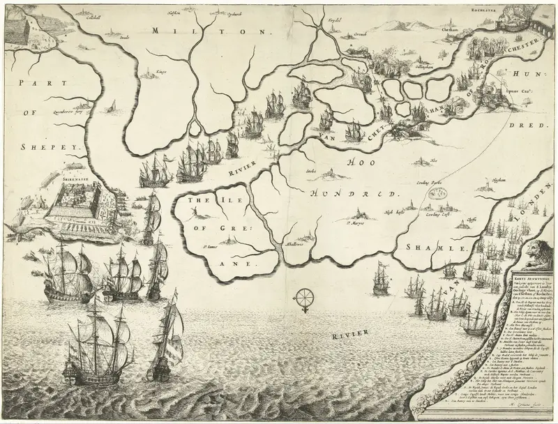 Kaart van monding van de Theems met de Tocht naar Chatham, 1667 Wall Art by Unknown - High-Resolution Digital Print