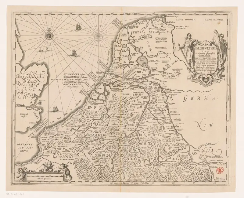 Kaart van Nederland in de Romeinse tijd Wall Art by Johannes Janssonius - High-Resolution Digital Print