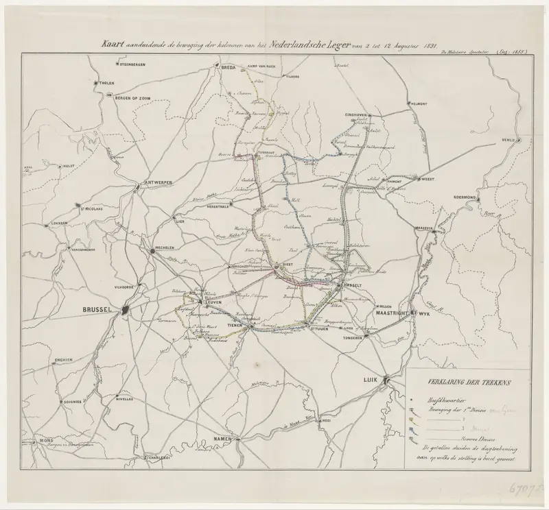 Kaart van Nederlandse troepenbewegingen tijdens de Tiendaagse Veldtocht, 1831 Wall Art by anonymous - High-Resolution Digital Print