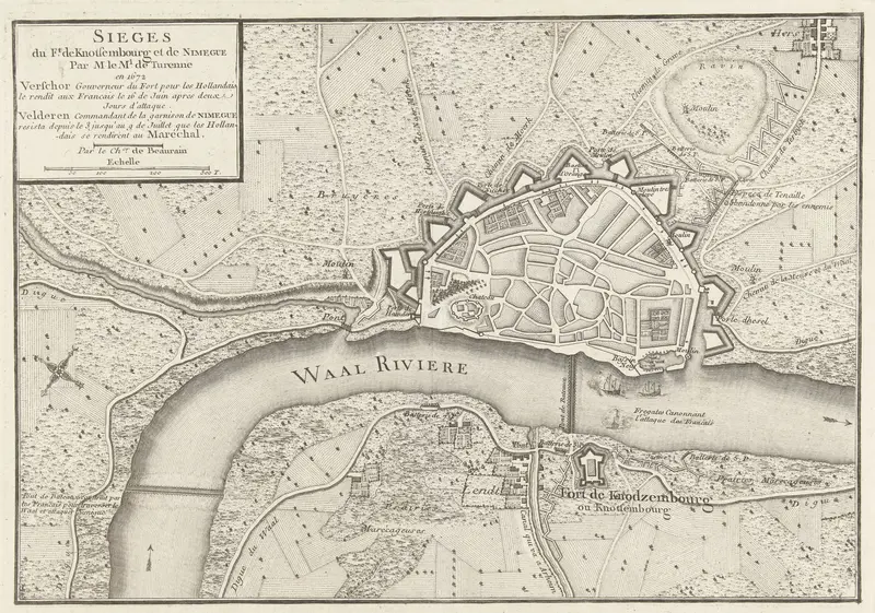 Kaart van Nijmegen en het fort Knodsenburg, veroverd door de Fransen in 1672 Wall Art by anonymous - High-Resolution Digital Print