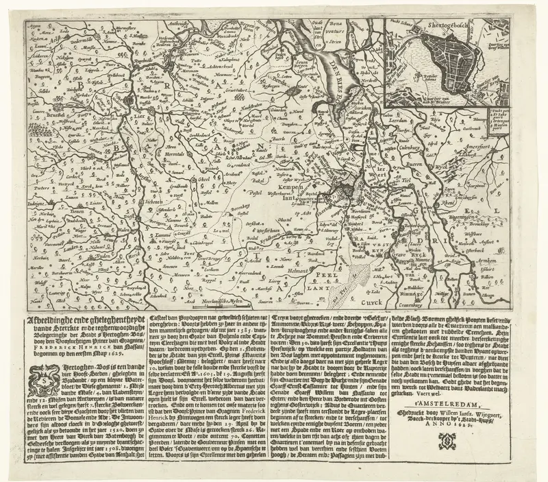 Kaart van Noord-Brabant met het beleg van Den Bosch, 1629 Wall Art by anonymous - High-Resolution Digital Print