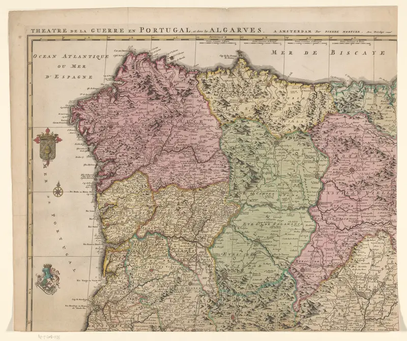 Kaart van Noord-Portugal en Noordwest-Spanje Wall Art by anonymous - High-Resolution Digital Print