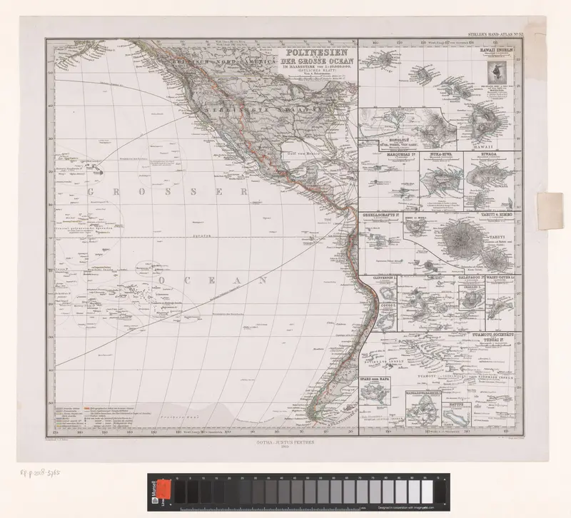 Kaart van Polynesië en de Grote Oceaan met een deel van Noord-Amerika Wall Art by Unknown - High-Resolution Digital Print