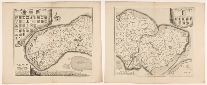 Kaart van Schouwen-Duiveland, bestaande uit twee delen Wall Art by anonymous - High-Resolution Digital Print