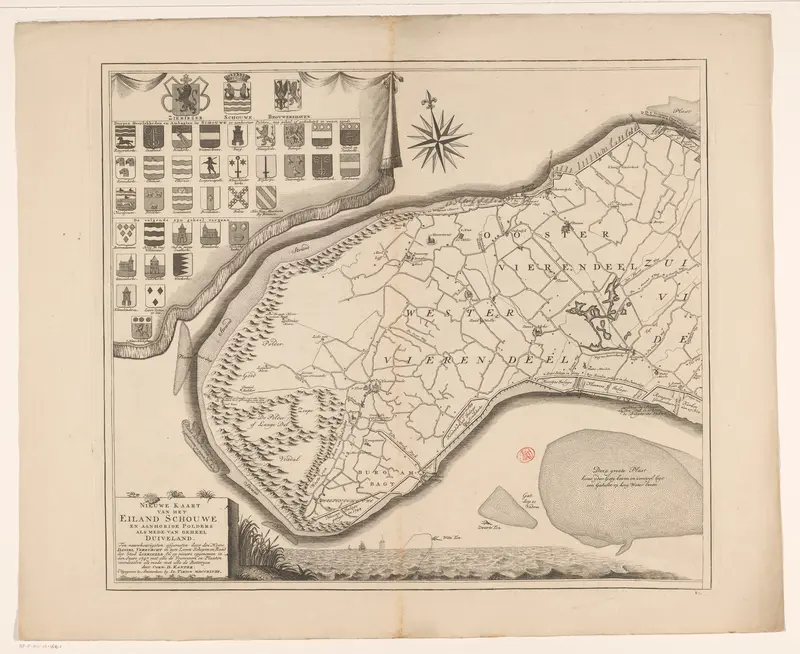 Kaart van Schouwen-Duiveland (linkerdeel) Wall Art by anonymous - High-Resolution Digital Print