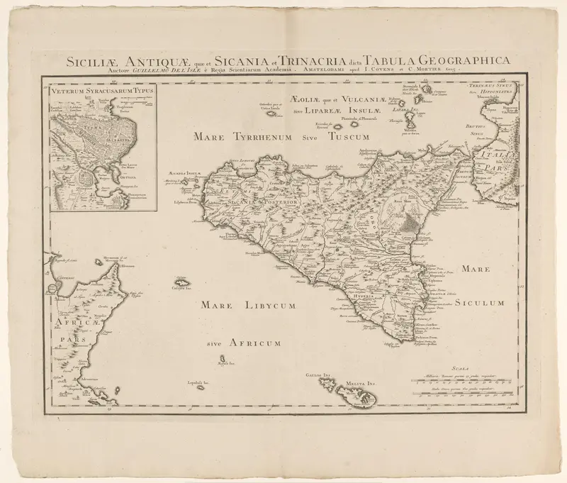 Kaart van Sicilië in de Romeinse tijd met een plattegrond van Syracuse Wall Art by anonymous - High-Resolution Digital Print