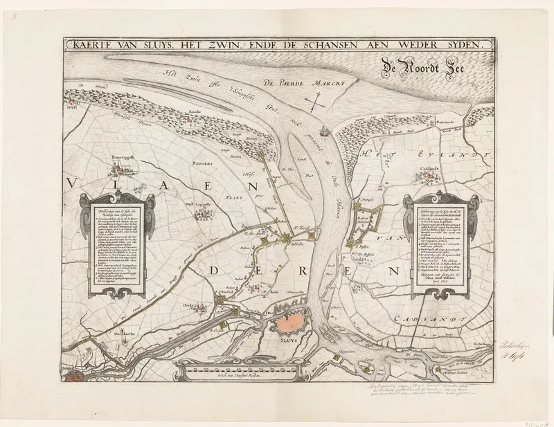 Kaart van Sluis, het Zwin en de schansen aan beide zijden, 1627 Wall Art by Unknown - High-Resolution Digital Print