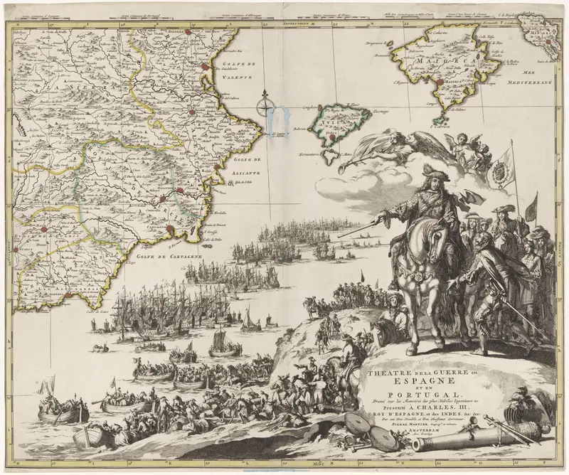 Kaart van Spanje en Portugal, ca. 1703 Wall Art by Unknown - High-Resolution Digital Print