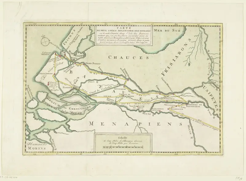 Kaart van twee Romeinse militaire wegen in Nederland Wall Art by unknown - High-Resolution Digital Print