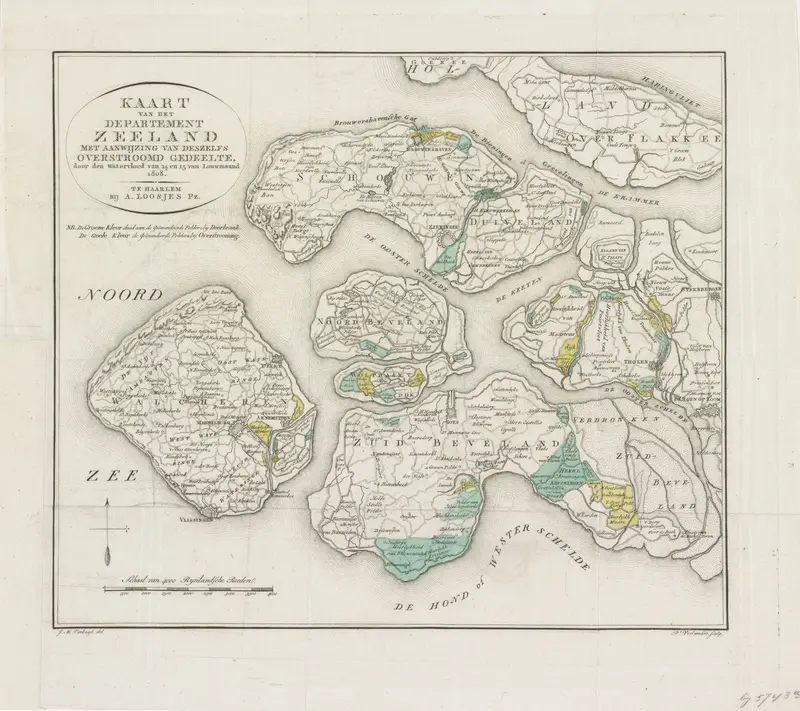 Kaart van Zeeland met de overstroomde gebieden, 1808 Wall Art by Unknown - High-Resolution Digital Print