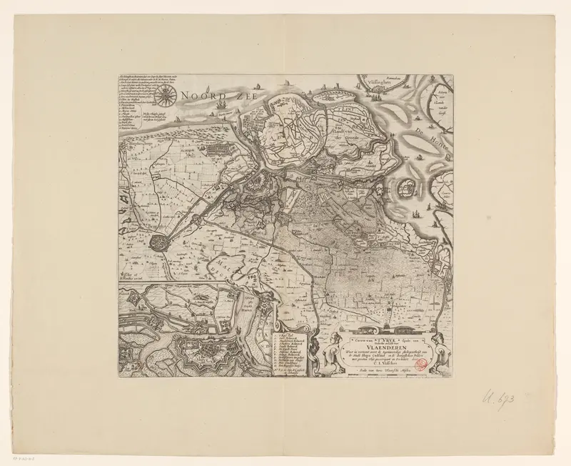 Kaart van Zeeuws-Vlaanderen met een inzet van Sluis en de vestingen in zijn omgeving Wall Art by anonymous - High-Resolution Digital Print