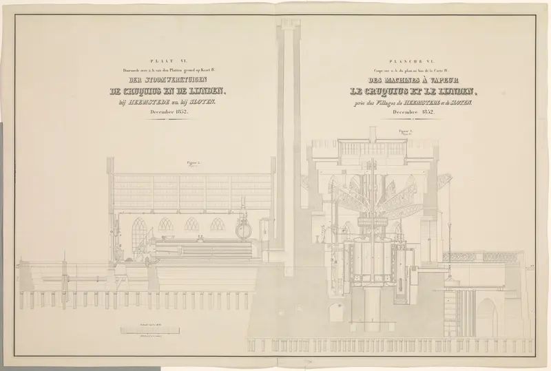 Kaart VI. Doorsnede over a.b. van den Platten grond op Kaart IV. Den Stoomwerktuigen de Cruquius en de Lijnden, bij Heemstede en bij Sloten. December 1852 Wall Art by anonymous - High-Resolution Digital Print