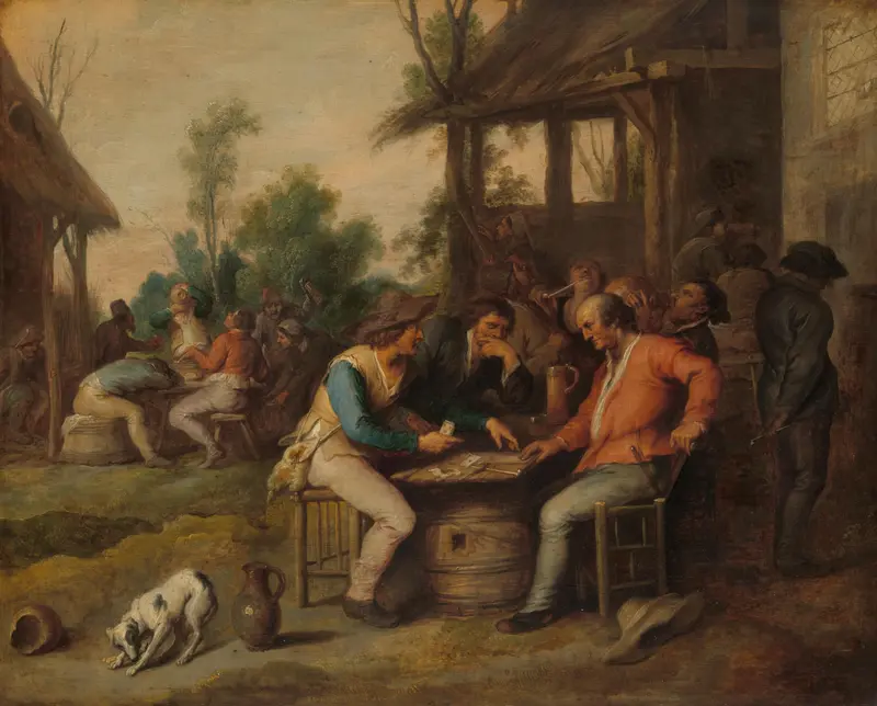 Kaartende mannen die ruzie maken bij een herberg Wall Art by Unknown - High-Resolution Digital Print