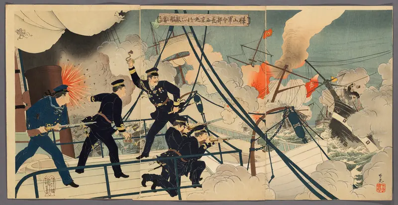 Kabayama, the Chief of Naval Staff, Attacking Enemy Ships from onboard Saikyomaru (Kabayama gunreibucho Saikyomaru o motte tekikan ni ataru)