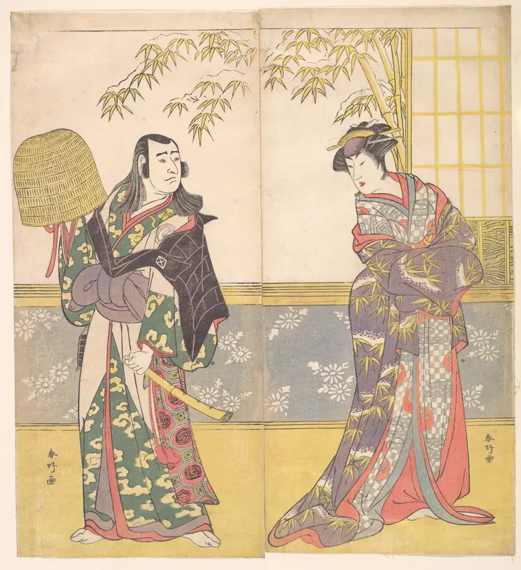 Kabuki Actors Sawamura Sōjūrō III and Sanogawa Ichimatsu III in "A Courtesan’s Mirror for the Eastern Provinces" (Keisei Azuma kagami)