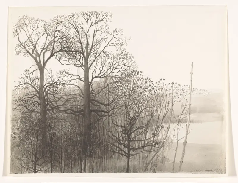 Kale bomen en struiken langs het water Wall Art by Unknown - High-Resolution Digital Print