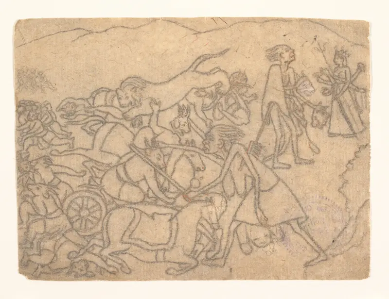 Kali Presenting the Heads of Chanda and Munda to Durga: Scene from the Devi Mahatmya (Glory of the Goddess) Wall Art by Unknown - High-Resolution Digital Print