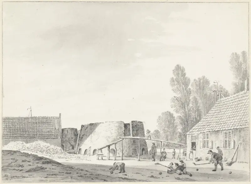 Kalkovens bij Hillegom met op de voorgrond kolfspelers Wall Art by Hendrik Tavenier - High-Resolution Digital Print