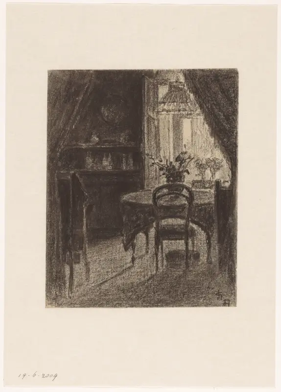 Kamerinterieur met tafel en stoel voor het raam Wall Art by Carel Nicolaas Storm van 's-Gravesande - High-Resolution Digital Print