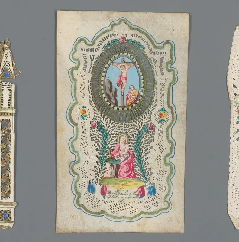 Kantprentje met Christus aan het kruis en de boetvaardige Maria Magdalena Wall Art by anonymous - High-Resolution Digital Print