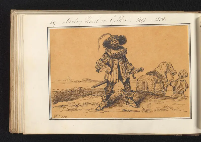 Karel, hertog van Gelre met op de achtergrond een man met paard Wall Art by Jacob van Lennep - High-Resolution Digital Print