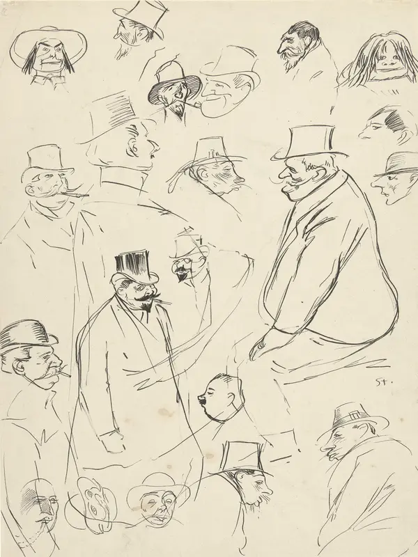 Karikaturale portret- en figuurstudies van mannen Wall Art by Théophile Alexandre Steinlen - High-Resolution Digital Print