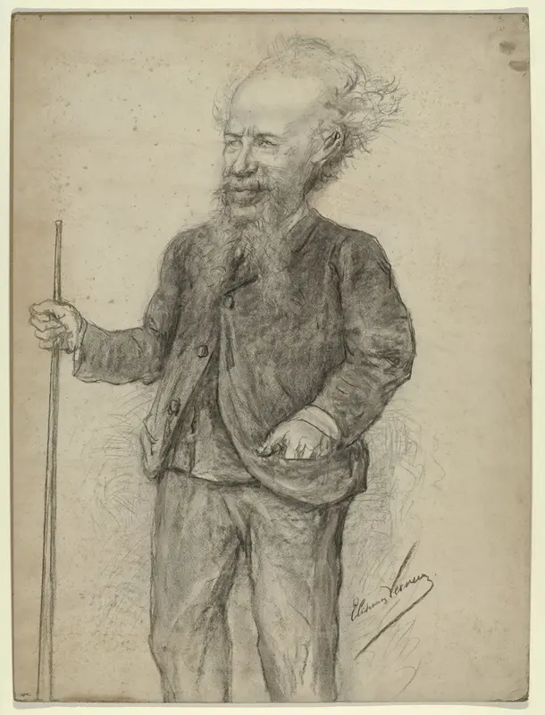 Karikatuurportret van Carl Sierig met biljartkeu Wall Art by Unknown - High-Resolution Digital Print