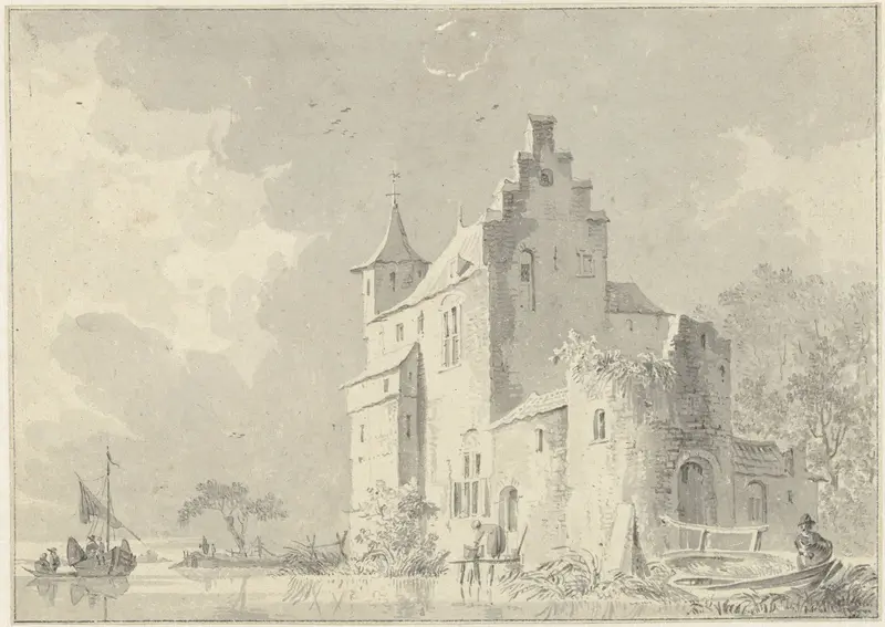 Kasteel aan een brede rivier Wall Art by Paulus van Liender - High-Resolution Digital Print