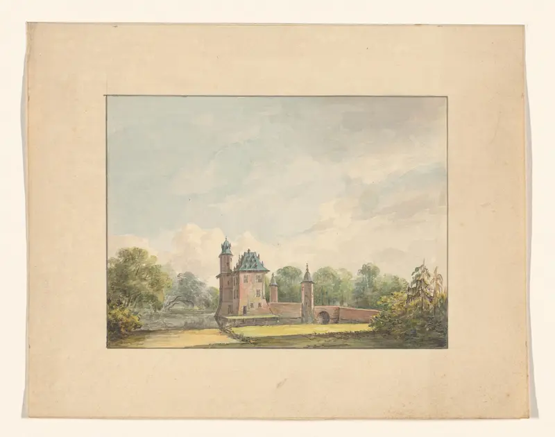 Kasteel de Voorn, ontwerp voor de beschildering van een deel van het porseleinen dessertservies, wellicht een ijsvaas (glacière) Wall Art by Unknown - High-Resolution Digital Print