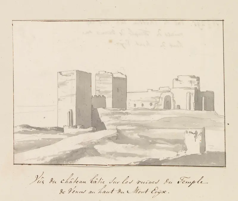 Kasteel gebouwd op ruïne van Venus tempel, hoog op de berg Eryx Wall Art by Louis Ducros - High-Resolution Digital Print