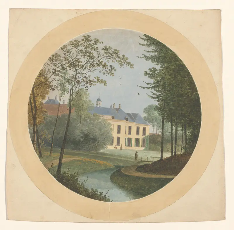 Kasteel Ulenpas, rond, binnen effen beige rand, ontwerp voor de beschildering van het plat van een bord Wall Art by anonymous - High-Resolution Digital Print
