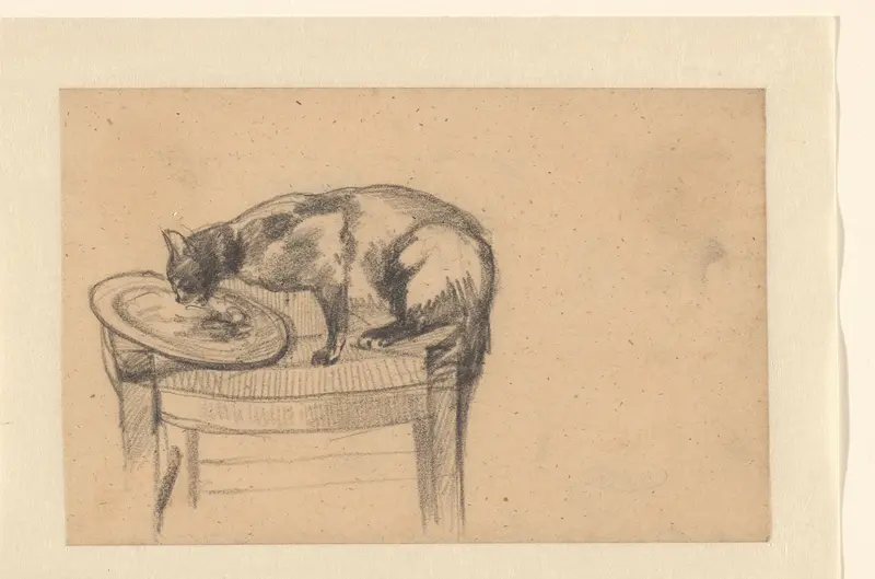 Kat die een bord uitlikt op een stoel Wall Art by Guillaume Anne van der Brugghen - High-Resolution Digital Print