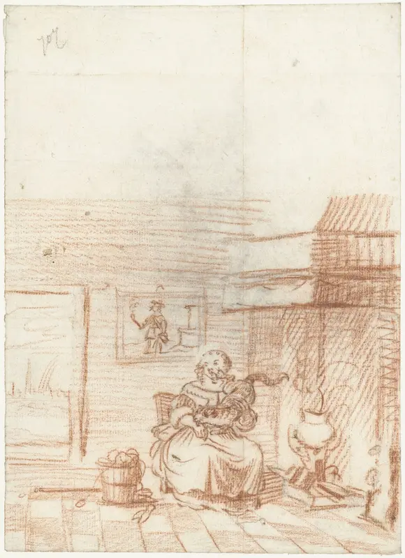 Kat krabt een zittende vrouw Wall Art by Gesina ter Borch - High-Resolution Digital Print
