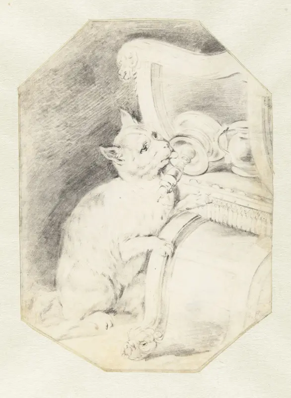 Kat likt kaarsvet van de kandelaar Wall Art by Unknown - High-Resolution Digital Print