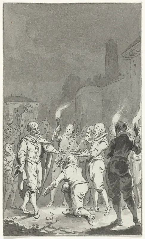 Keizer Karel V ontvangt de sleutels van de poorten en de roede van justitie van Utrecht Wall Art by Jacobus Buys - High-Resolution Digital Print