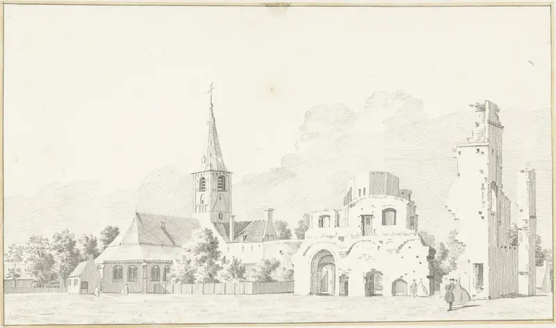 Kerk en de ruïne van de abdij van Rijnsburg Wall Art by Hendrik de Winter - High-Resolution Digital Print