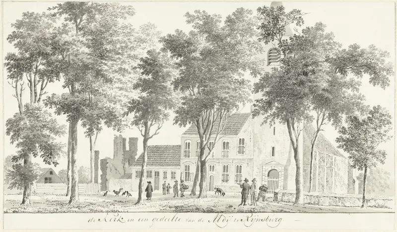 Kerk en gedeelte van de ruïne van de Abdij te Rijnsburg Wall Art by Hendrik Tavenier - High-Resolution Digital Print