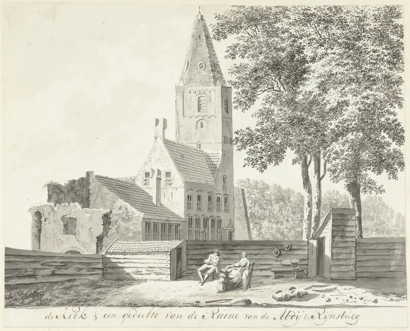 Kerk en gedeelte van de ruïne van de abdij van Rijnsburg Wall Art by Hendrik Tavenier - High-Resolution Digital Print