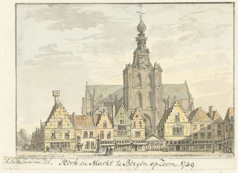 Kerk en Markt te Bergen op Zoom Wall Art by Abraham de Haen (II) - High-Resolution Digital Print