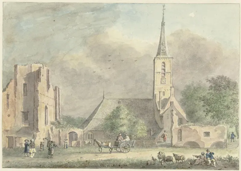 Kerk en ruïne van de abdij te Rijnsburg Wall Art by Hermanus Petrus Schouten - High-Resolution Digital Print
