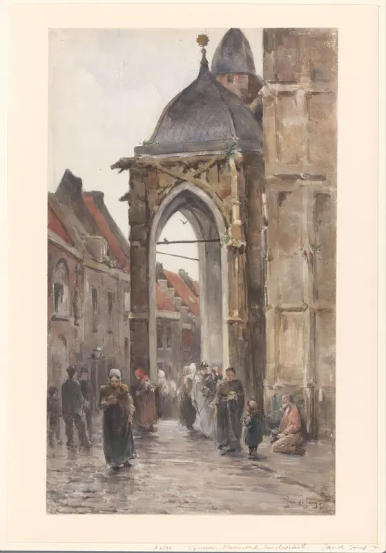Kerkgangers buiten een kerk Wall Art by Jan de Jong (1864-1901) - High-Resolution Digital Print