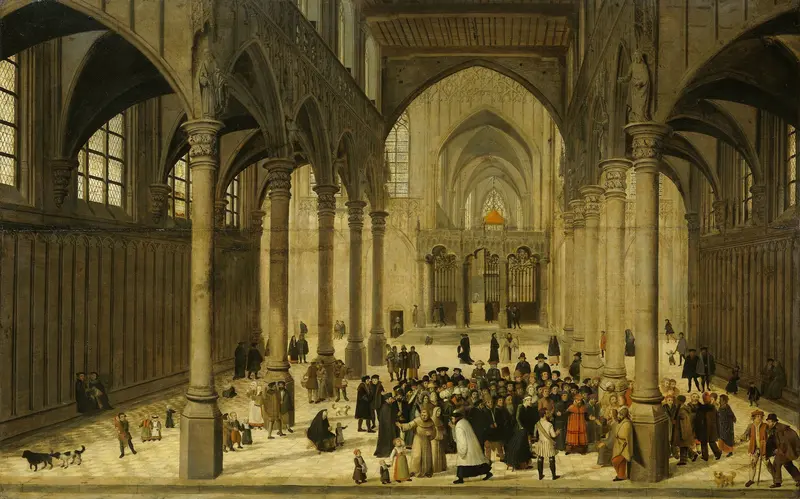 Kerkinterieur met Christus predikend voor een menigte Wall Art by Unknown - High-Resolution Digital Print