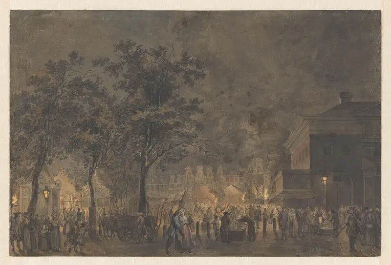 Kermis op de Botermarkt te Amsterdam, het huidige Rembrandtplein, bij avond Wall Art by Simon Fokke - High-Resolution Digital Print