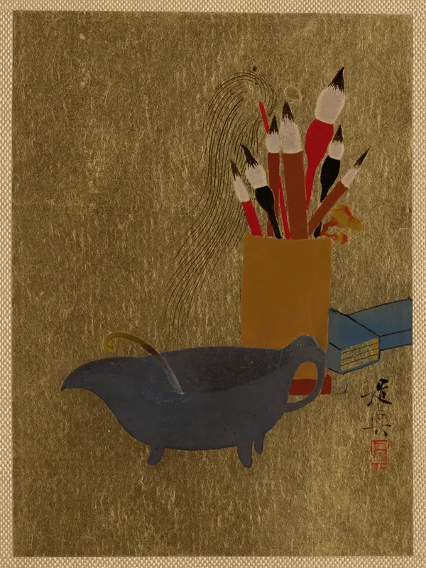 Kettle and Box with Paint Brushes
