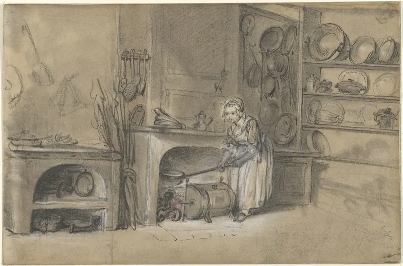 Keuken met een meisje dat pannekoeken bakt Wall Art by Louis Aubert - High-Resolution Digital Print