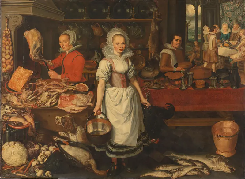 Keukeninterieur met de gelijkenis van de rijke man en de arme Lazarus Wall Art by Unknown - High-Resolution Digital Print