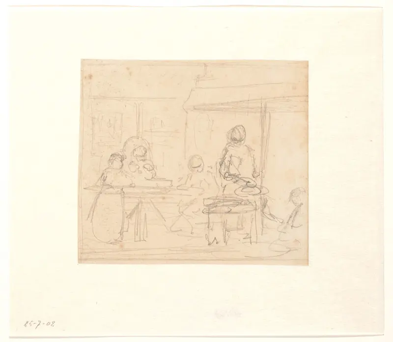 Keukeninterieur met familie Wall Art by Hendrik Valkenburg - High-Resolution Digital Print