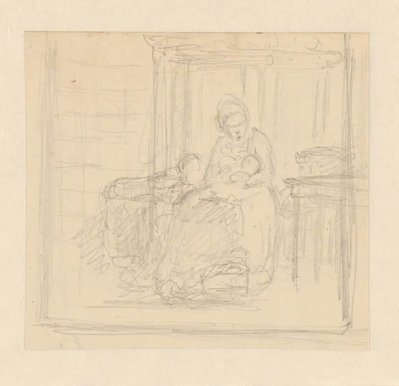 Keukeninterieur met vrouw met kind Wall Art by Hendrik Valkenburg - High-Resolution Digital Print