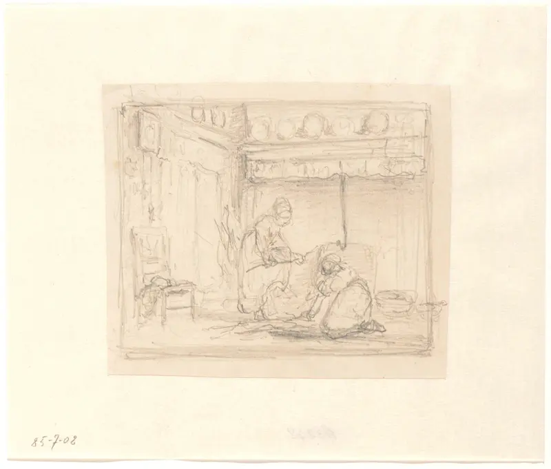Keukeninterieur met vrouwen Wall Art by Hendrik Valkenburg - High-Resolution Digital Print