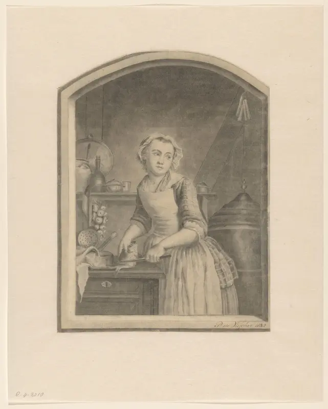 Keukenmeid die vis schoonmaakt Wall Art by P. de Visscher - High-Resolution Digital Print